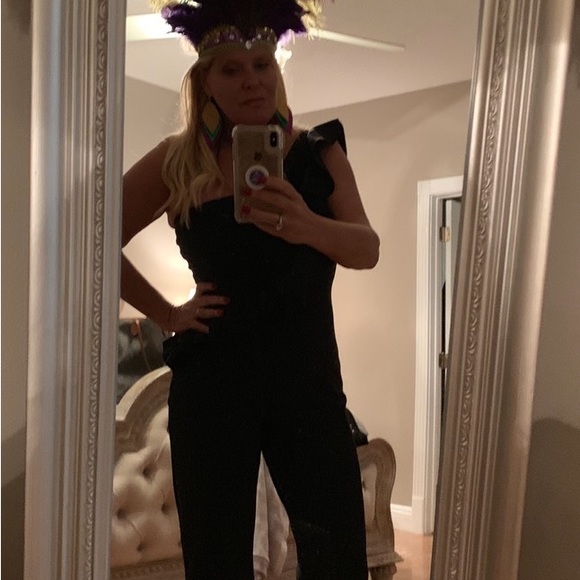 CHIARA BONI Black Dada One-Shoulder Ruffle Jumpsuit Like New Size US 8/Italy 44 - Picture 5 of 5